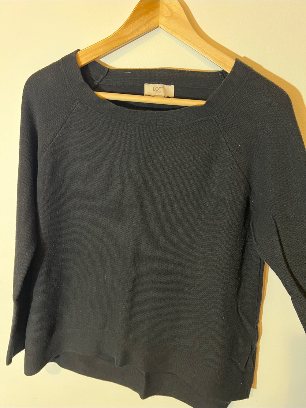 LOFT Black Crew-Scoop Boatneck Knit Waffle weave Pullover Tunic